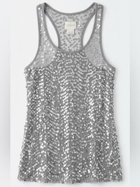 Free People Silver Sequin Mesh Top